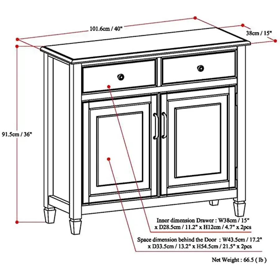 SOLID WOOD 40 inch Wide Transitional Entryway Storage Cabinet