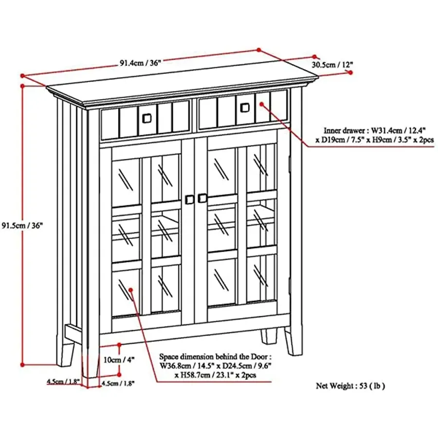 SOLID WOOD 40 inch Wide Transitional Entryway Storage Cabinet