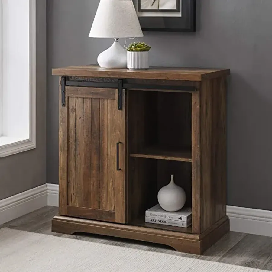 Modern Farmhouse Sliding Slat Door Storage Cabinet