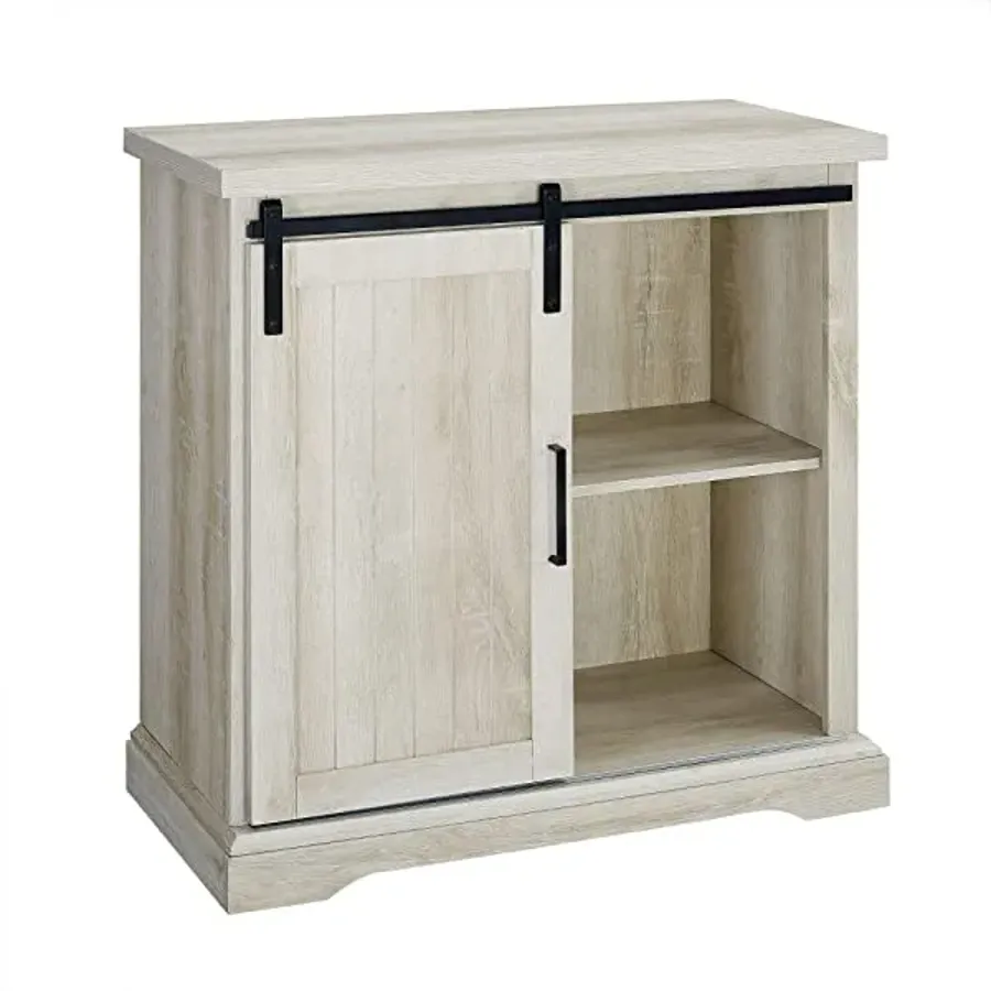 Modern Farmhouse Sliding Slat Door Storage Cabinet