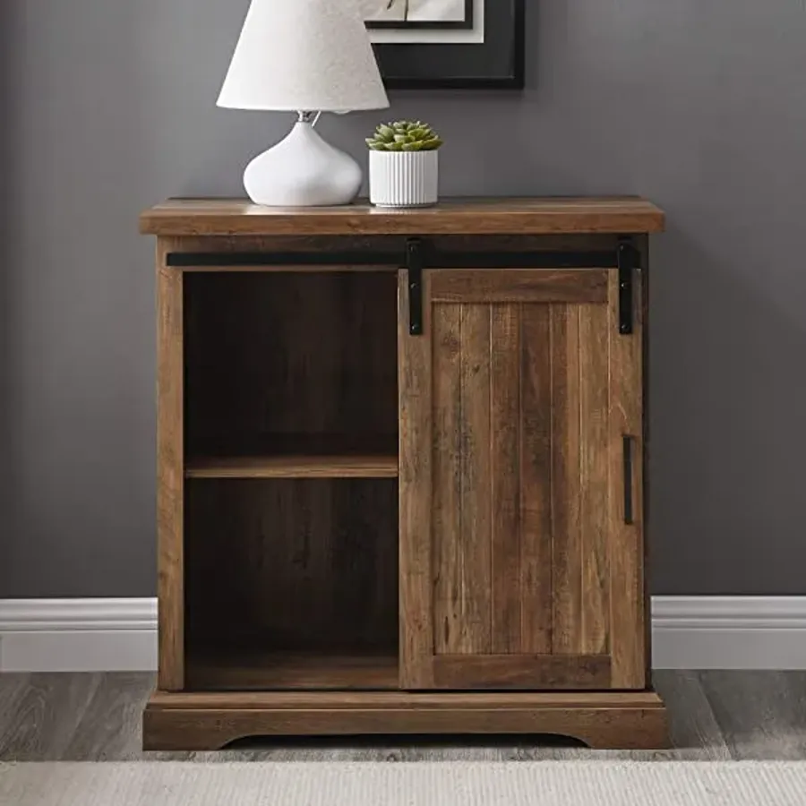 Modern Farmhouse Sliding Slat Door Storage Cabinet