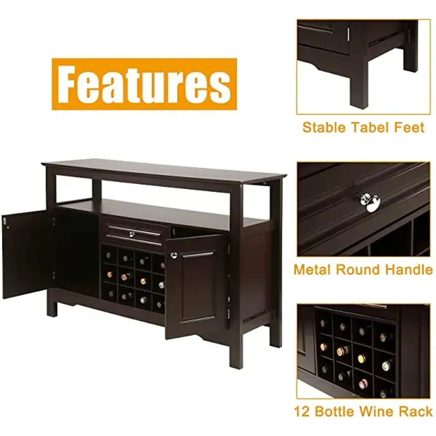 Sideboard Wine Cabinet with Drawers and 12-Bottle Wine Rack