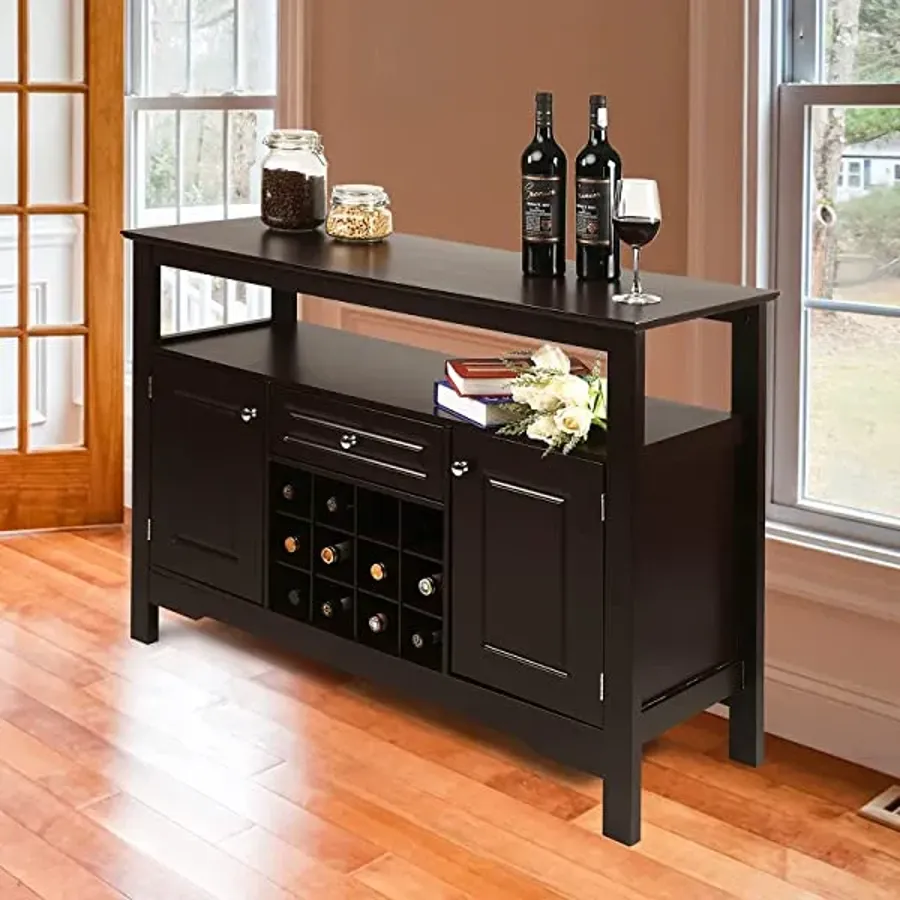 Sideboard Wine Cabinet with Drawers and 12-Bottle Wine Rack