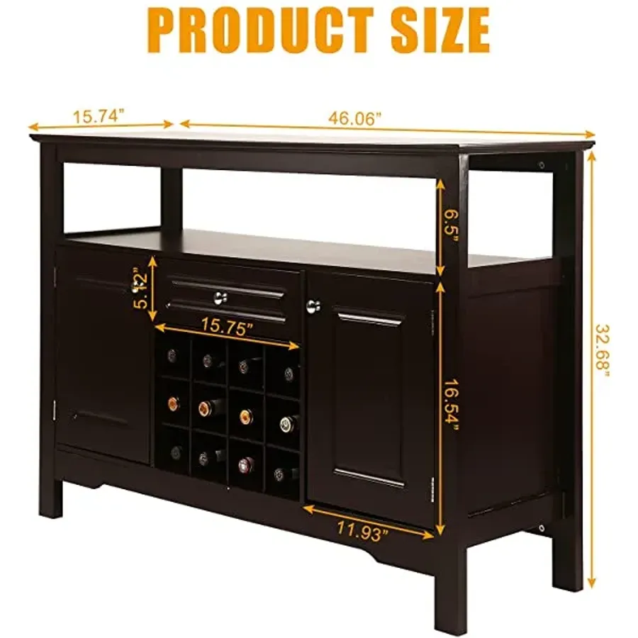 Sideboard Wine Cabinet with Drawers and 12-Bottle Wine Rack