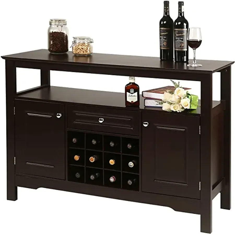 Sideboard Wine Cabinet with Drawers and 12-Bottle Wine Rack