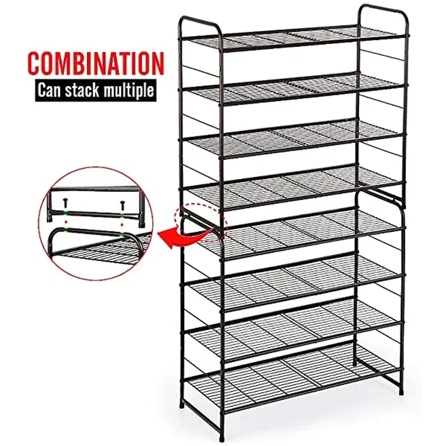 3-Tier Shoe Rack - Stackable and Adjustable Multi-Function