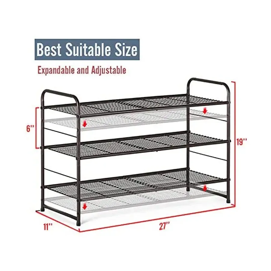 3-Tier Shoe Rack - Stackable and Adjustable Multi-Function