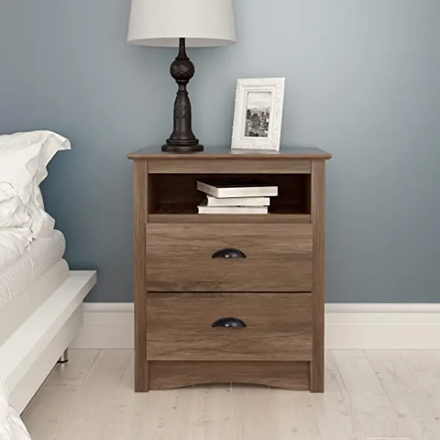 2 Drawer Nightstand with Open Shelf