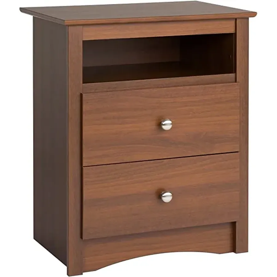 2 Drawer Nightstand with Open Shelf