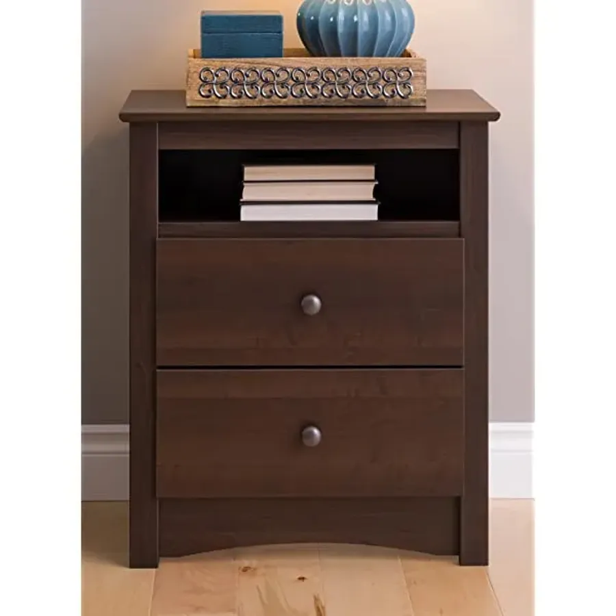 2 Drawer Nightstand with Open Shelf