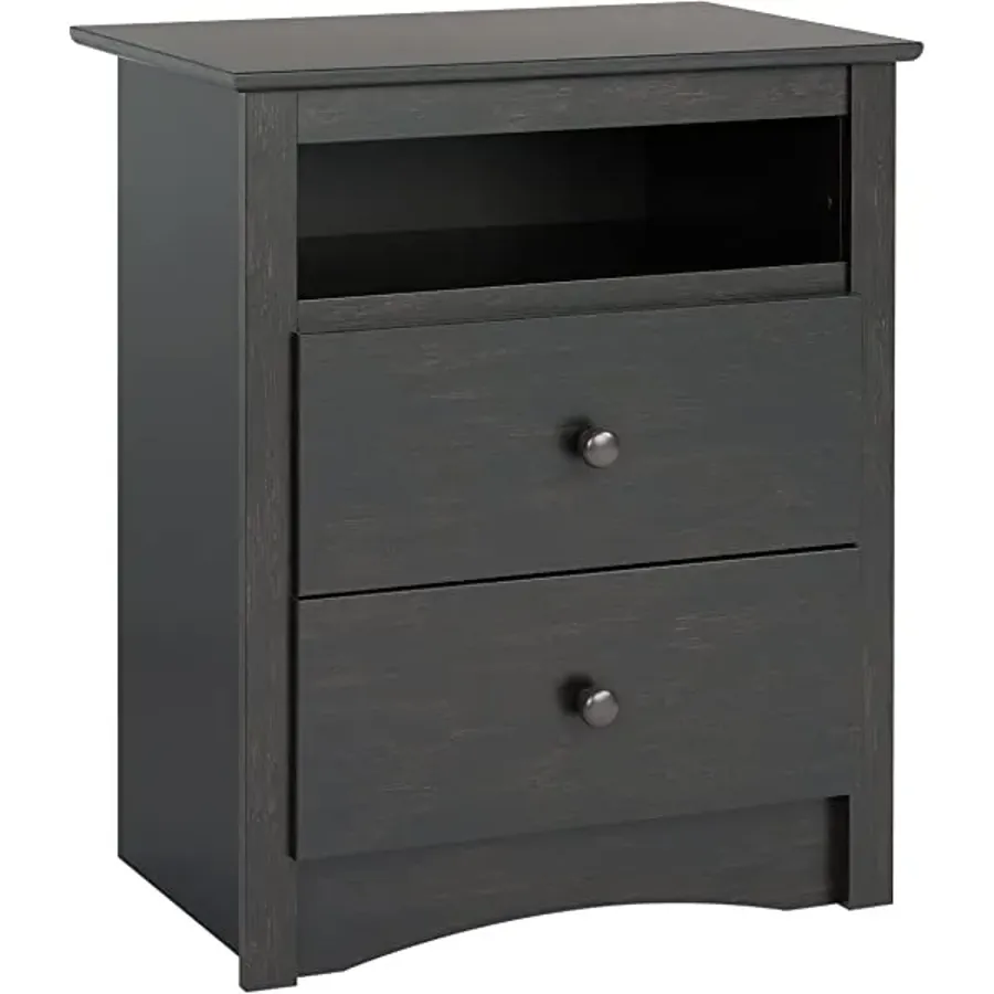 2 Drawer Nightstand with Open Shelf