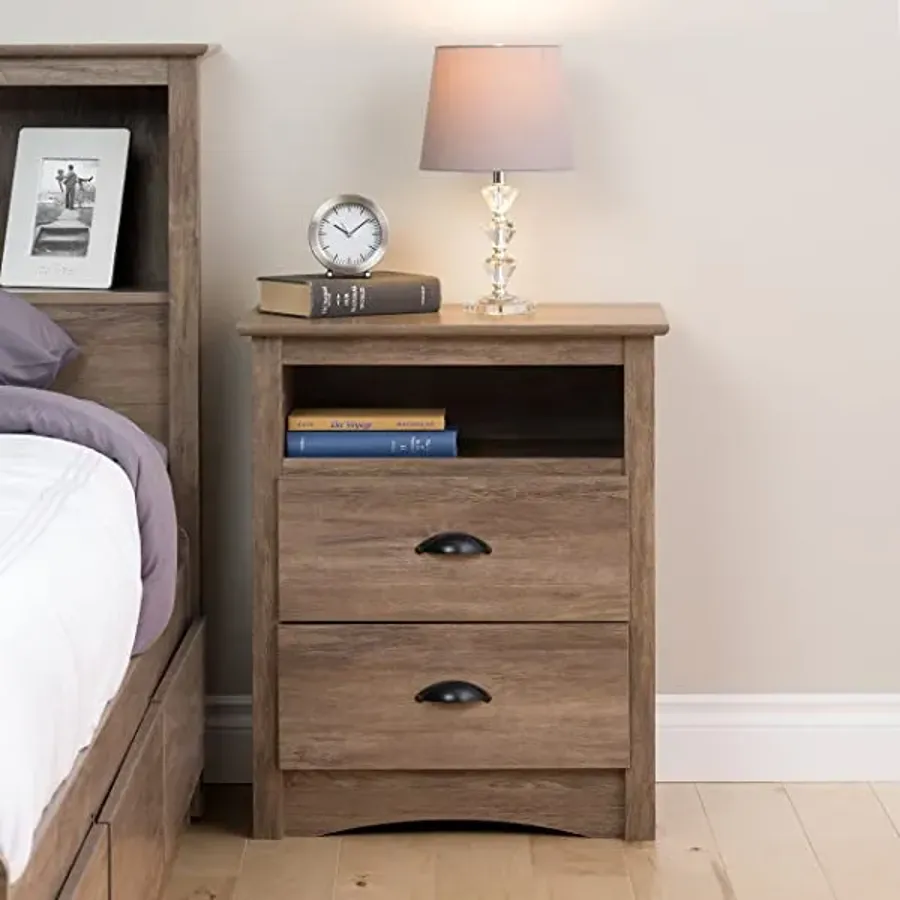 2 Drawer Nightstand with Open Shelf