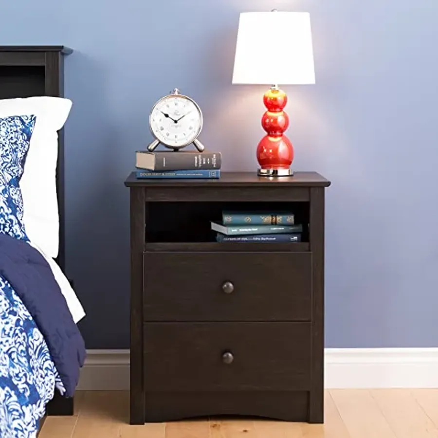 2 Drawer Nightstand with Open Shelf