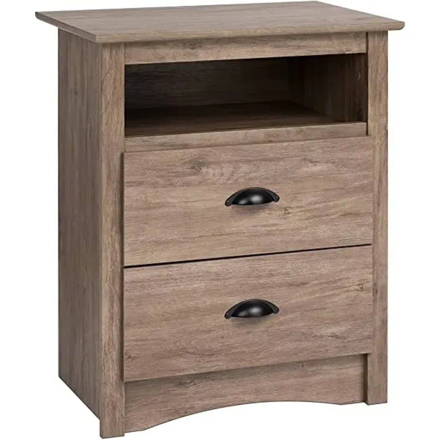 2 Drawer Nightstand with Open Shelf