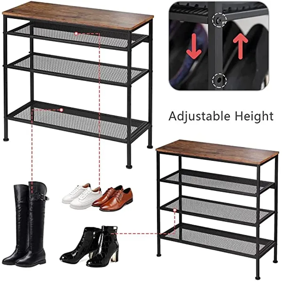 Shoe Rack - 4 Tiers Height Adjustable Shoe Organizer