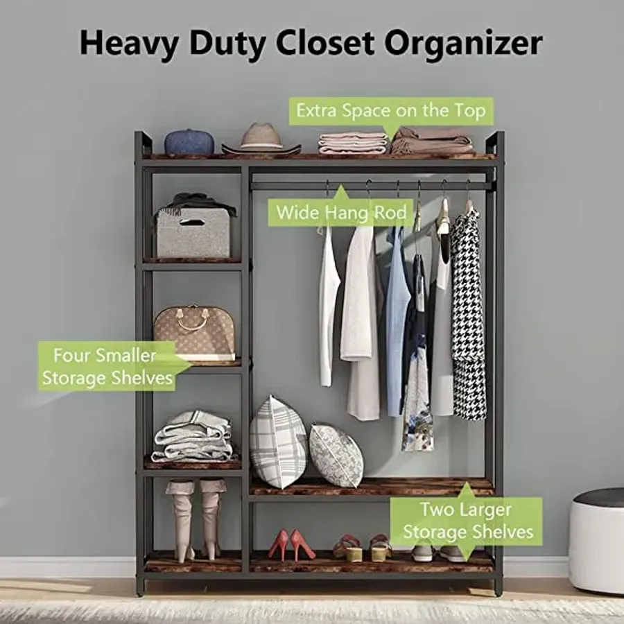 Free-Standing Closet Organizer - Heavy Duty Clothes Closet - Black