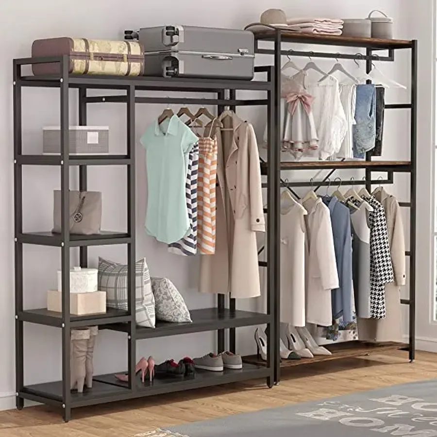 Free-Standing Closet Organizer - Heavy Duty Clothes Closet - Black