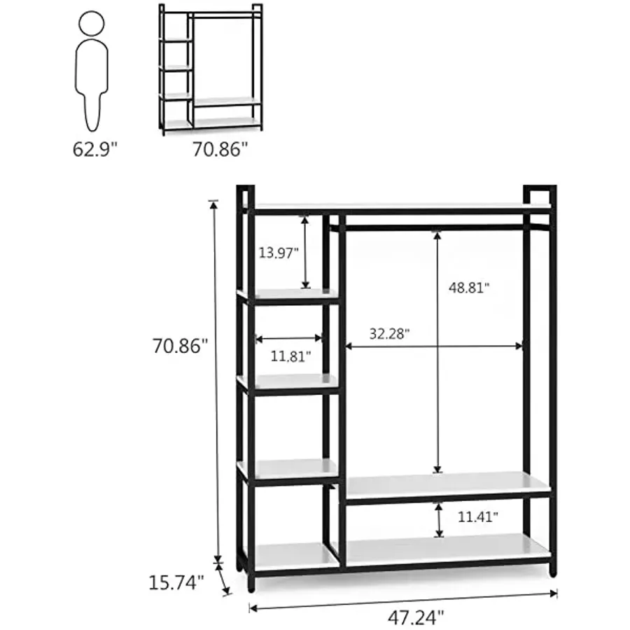 Free-Standing Closet Organizer - Heavy Duty Clothes Closet - Black