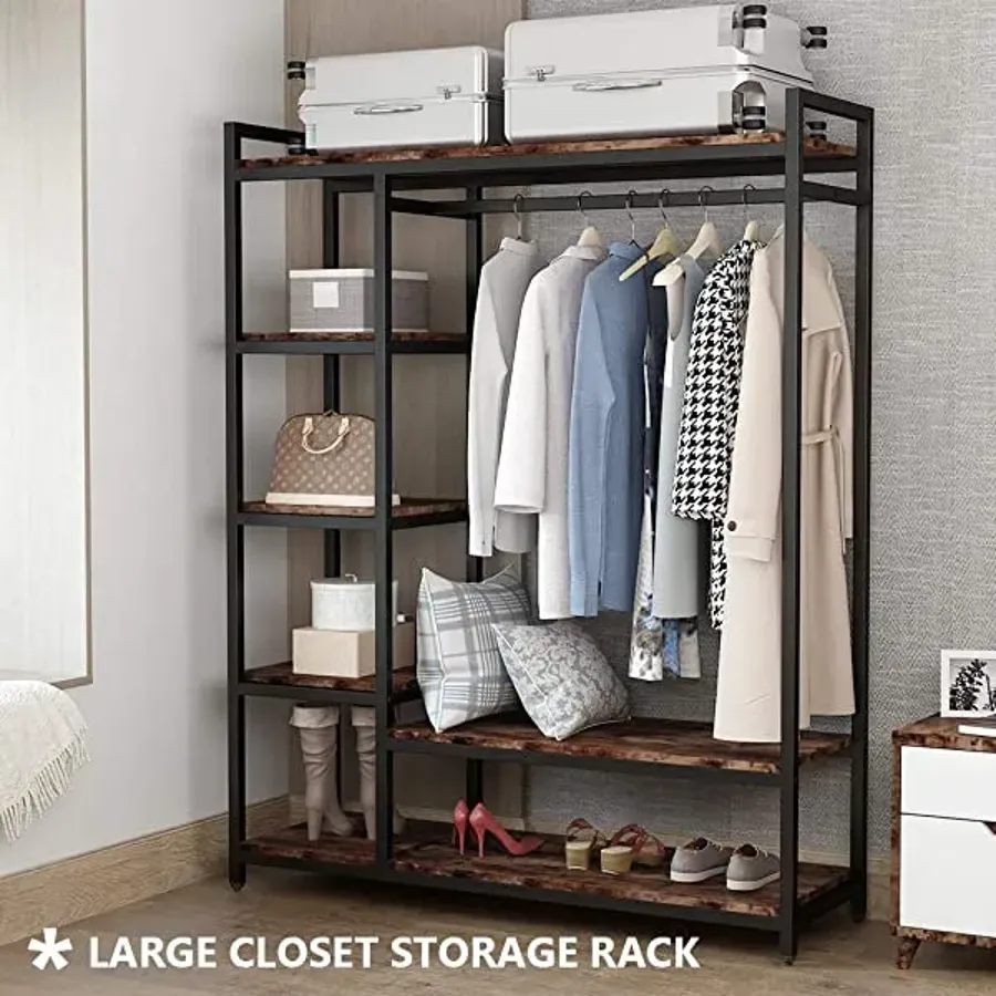 Free-Standing Closet Organizer - Heavy Duty Clothes Closet - Black