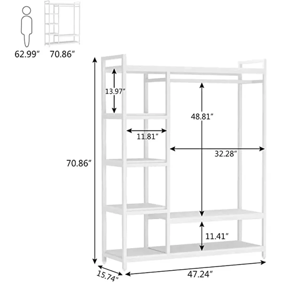 Free-Standing Closet Organizer - Heavy Duty Clothes Closet - Black