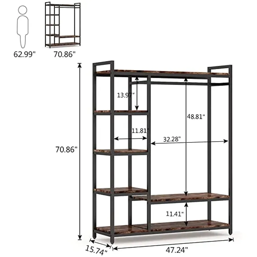 Free-Standing Closet Organizer - Heavy Duty Clothes Closet - Black