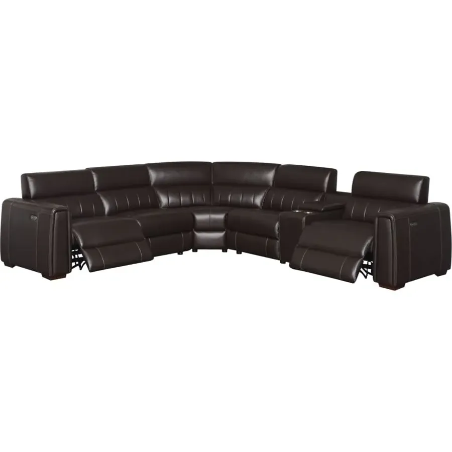 4-Seat Power Reclining Leather Sectional Sofa With Outlets And Usb Ports