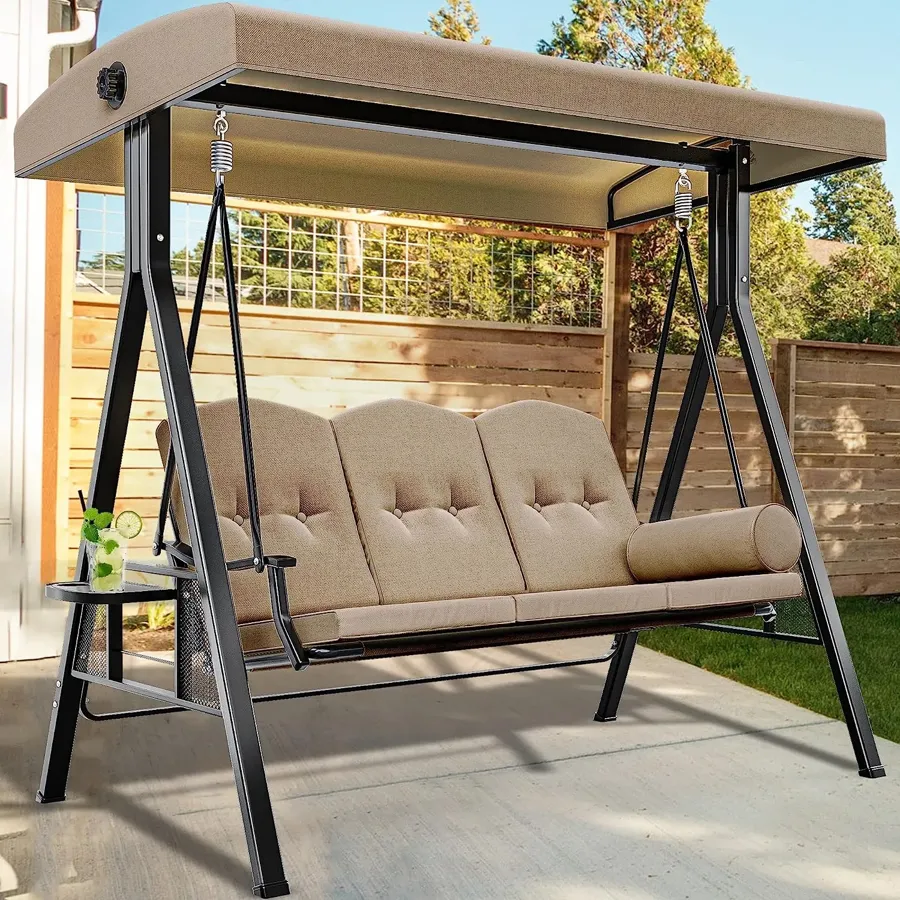 3-Seat Deluxe Porch Swing with Adjustable Canopy