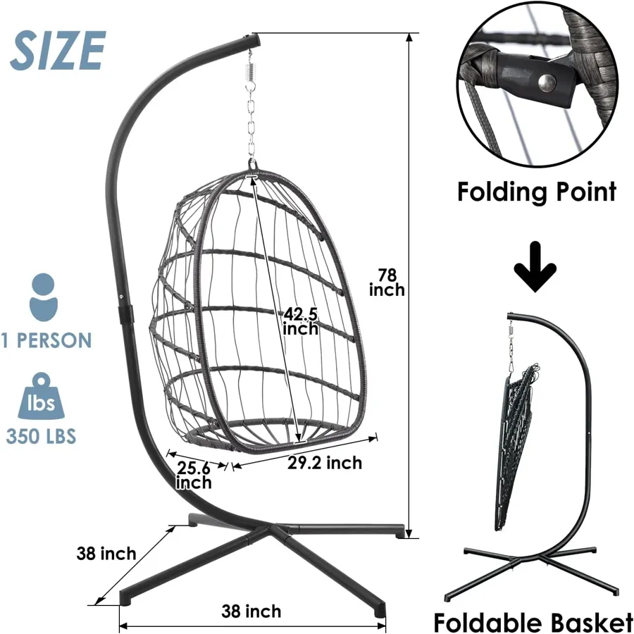 Egg Chair with Stand - Patio Rattan Wicker Hanging Swing