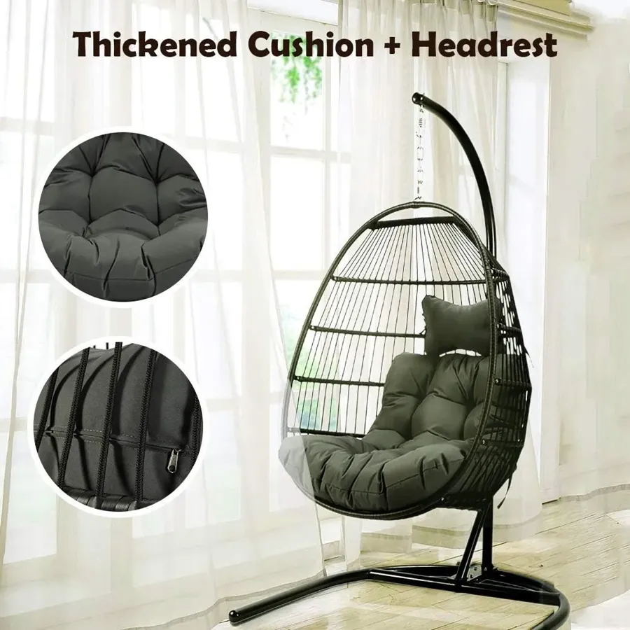 Wicker Rattan Egg Swing Chair with Stand and Cushion