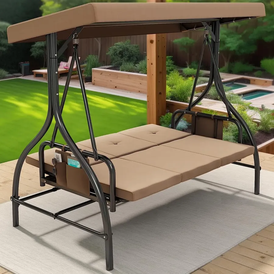 Porch Swing Bed | 3-Seats Outdoor Patio Swing Chairs