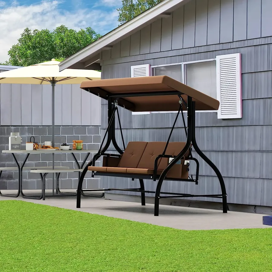 Porch Swing Bed | 3-Seats Outdoor Patio Swing Chairs