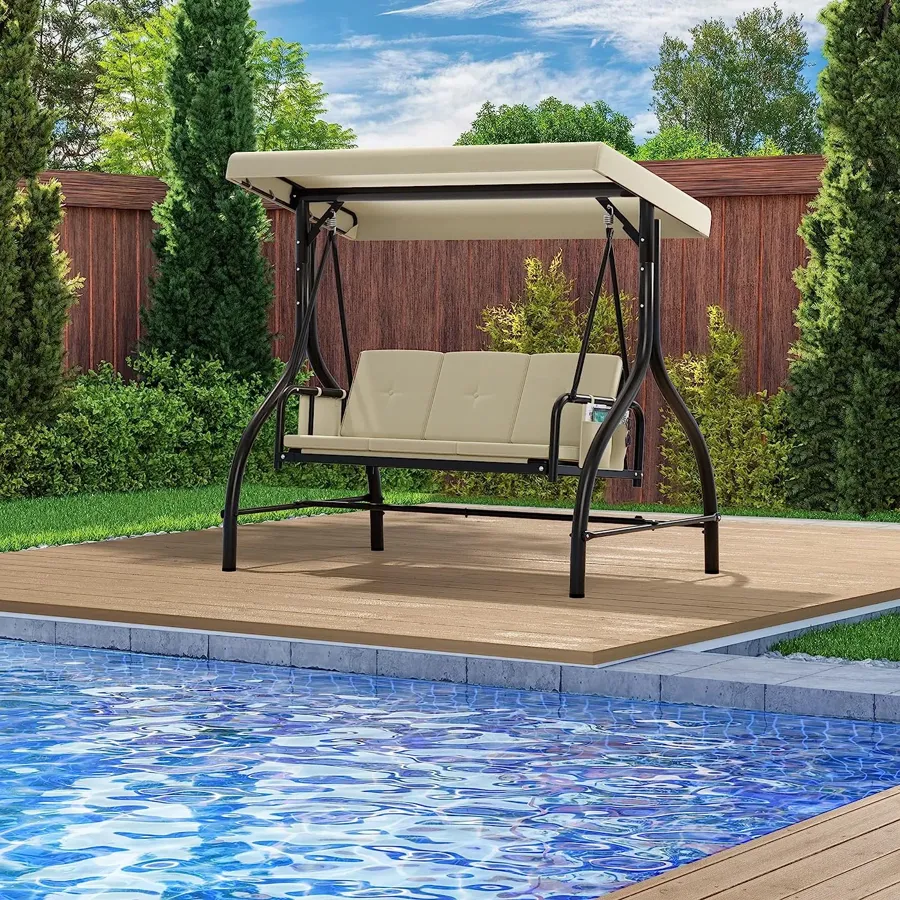 Porch Swing Bed | 3-Seats Outdoor Patio Swing Chairs