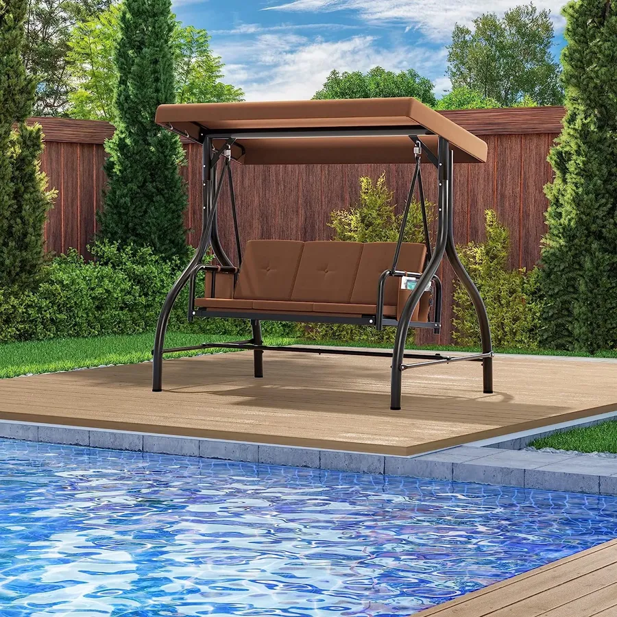 Porch Swing Bed | 3-Seats Outdoor Patio Swing Chairs