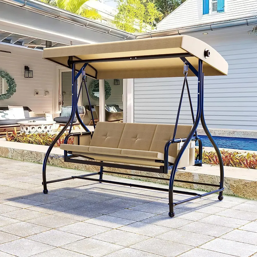 Porch Swing Bed | 3-Seats Outdoor Patio Swing Chairs