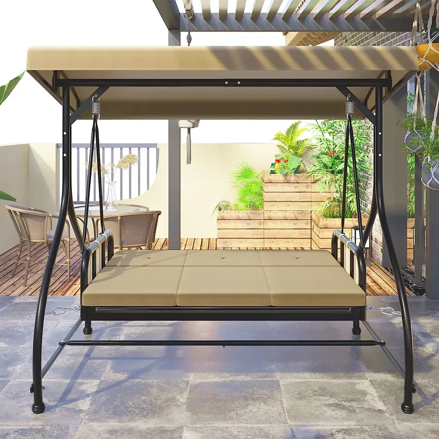 Porch Swing Bed | 3-Seats Outdoor Patio Swing Chairs