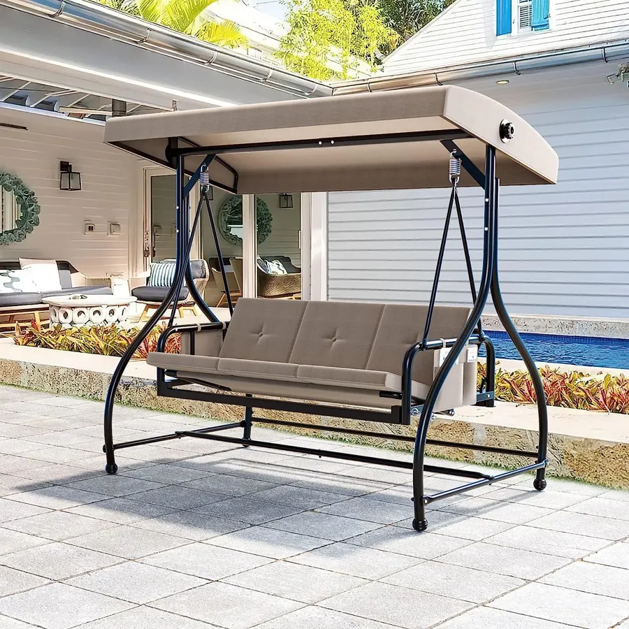 Porch Swing Bed | 3-Seats Outdoor Patio Swing Chairs