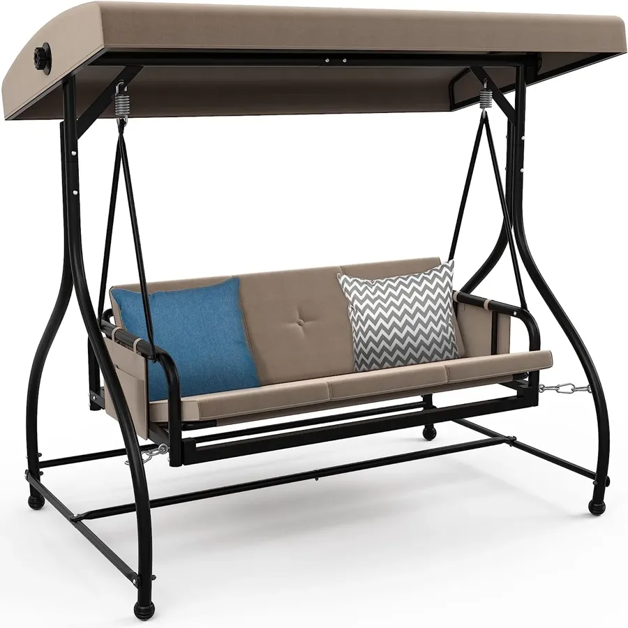 Porch Swing Bed | 3-Seats Outdoor Patio Swing Chairs