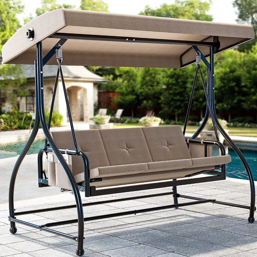 Porch Swing Bed | 3-Seats Outdoor Patio Swing Chairs