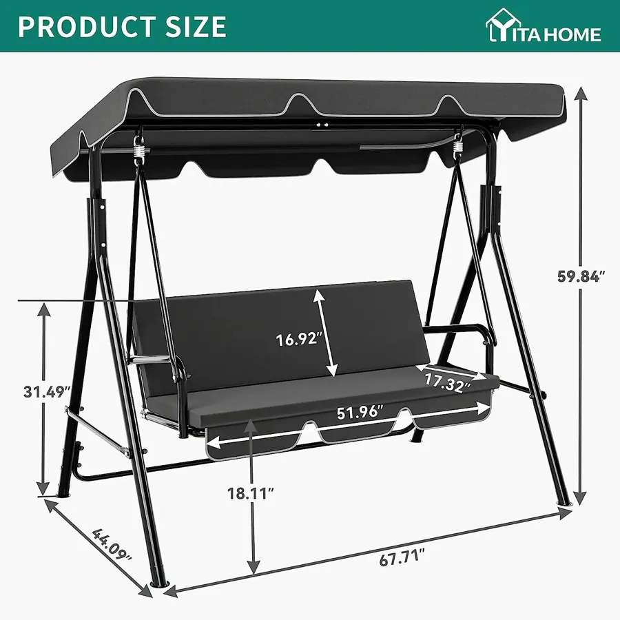 3-Seat Porch Swing | Outdoor Heavy Duty Patio Swing Chair