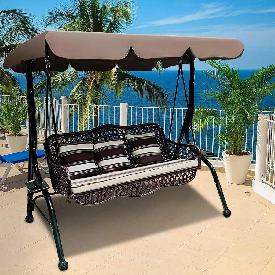 3 Seat Porch Swing - Outdoor Swing with Canopy Adjustable