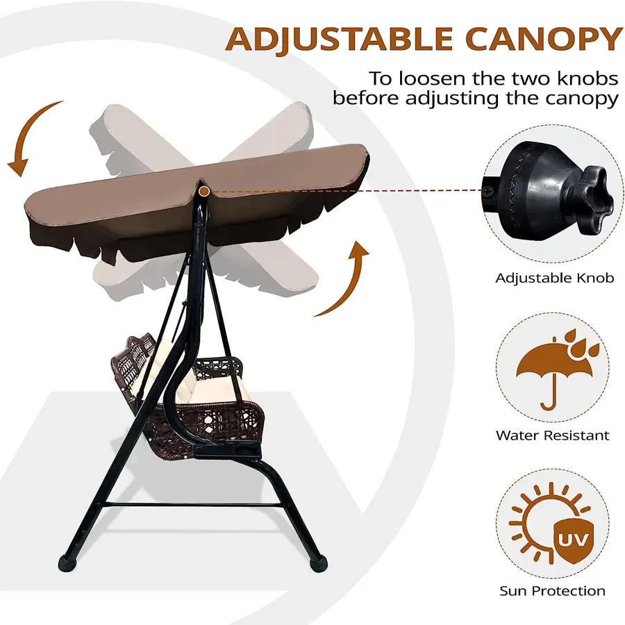 3 Seat Porch Swing - Outdoor Swing with Canopy Adjustable