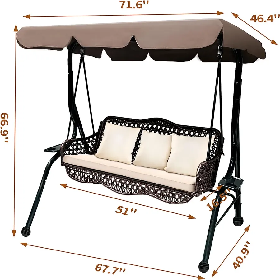 3 Seat Porch Swing - Outdoor Swing with Canopy Adjustable