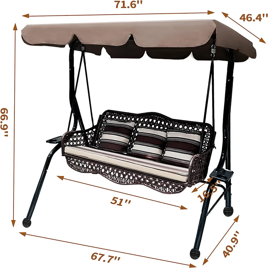 3 Seat Porch Swing - Outdoor Swing with Canopy Adjustable