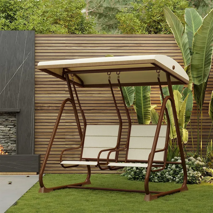 2-Person Outdoor Patio Swing Chair with Adjustable Canopy