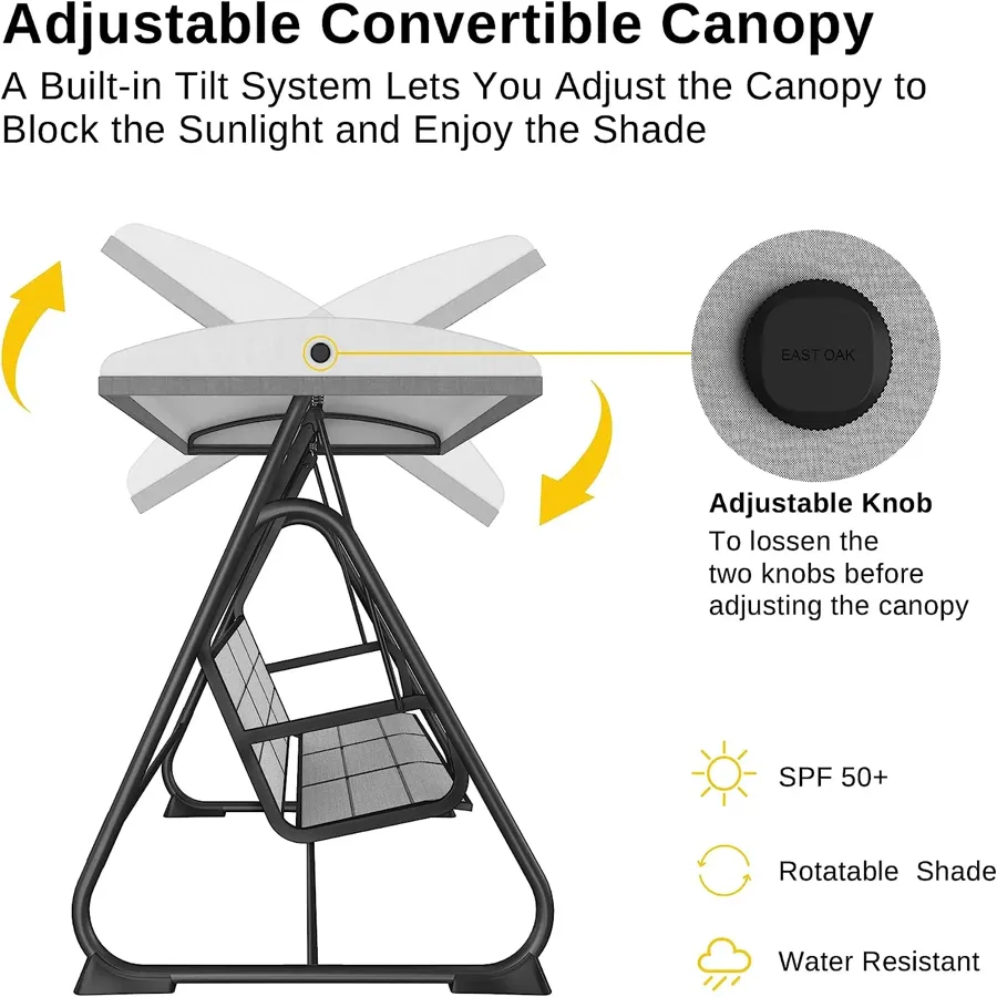 2-Person Outdoor Patio Swing Chair with Adjustable Canopy