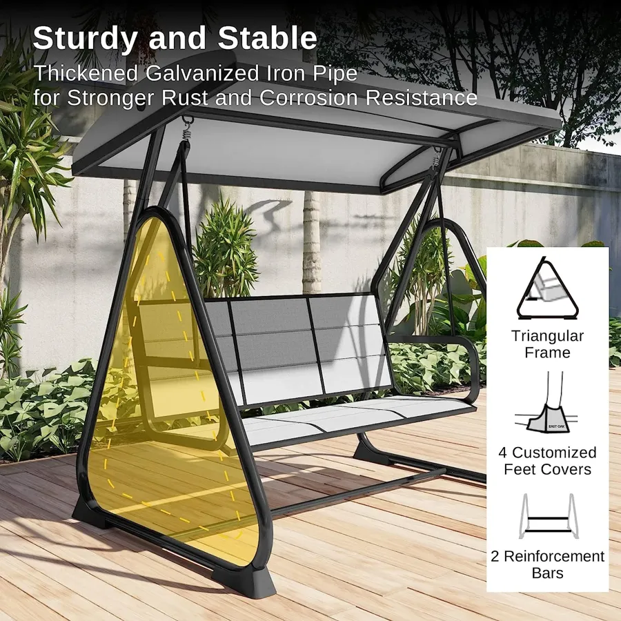 2-Person Outdoor Patio Swing Chair with Adjustable Canopy