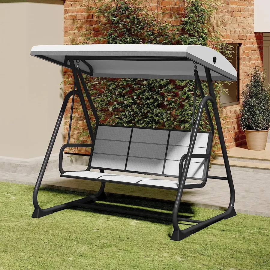 2-Person Outdoor Patio Swing Chair with Adjustable Canopy