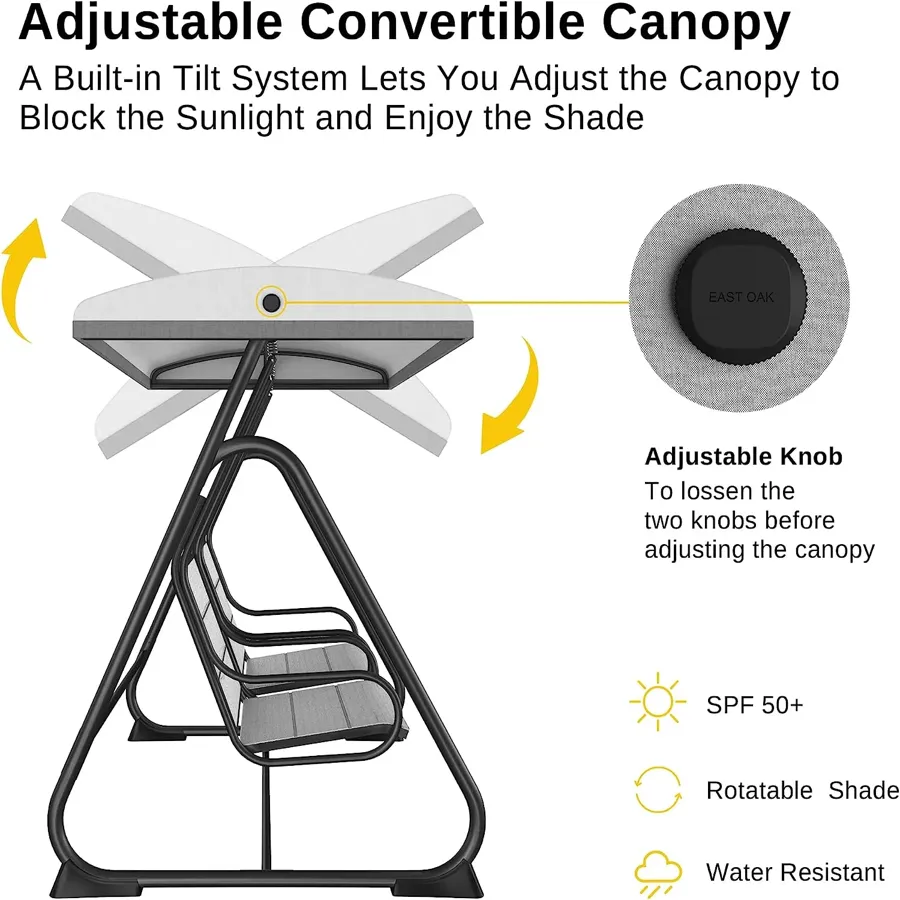 2-Person Outdoor Patio Swing Chair with Adjustable Canopy