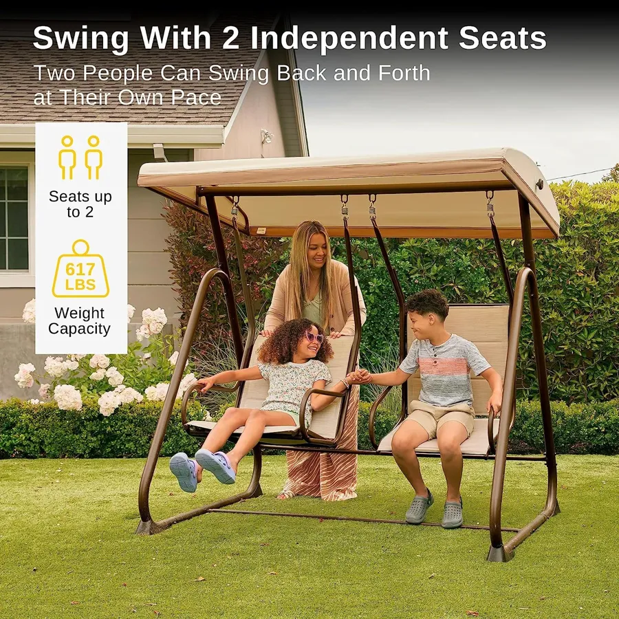 2-Person Outdoor Patio Swing Chair with Adjustable Canopy