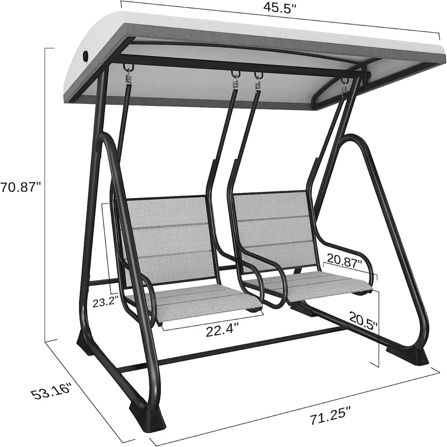 2-Person Outdoor Patio Swing Chair with Adjustable Canopy